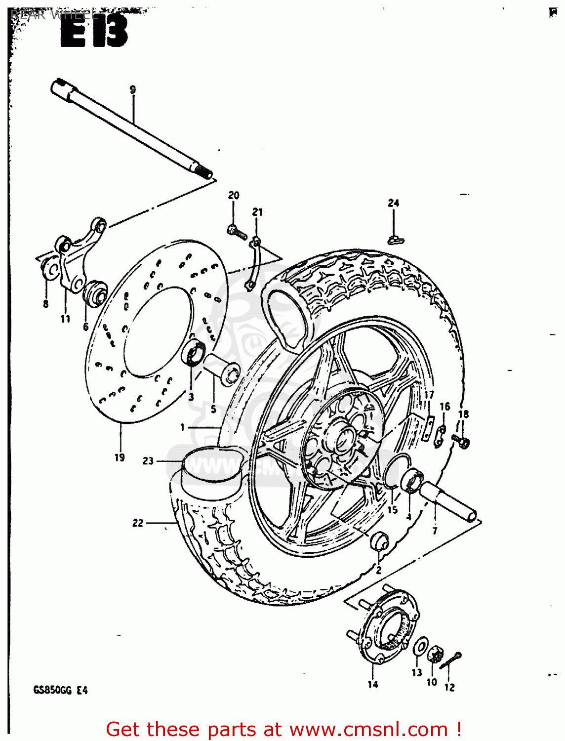 REAR WHEEL GS850G 1986 (G) (E01 E02 E04 E06 E22 E24 E25)