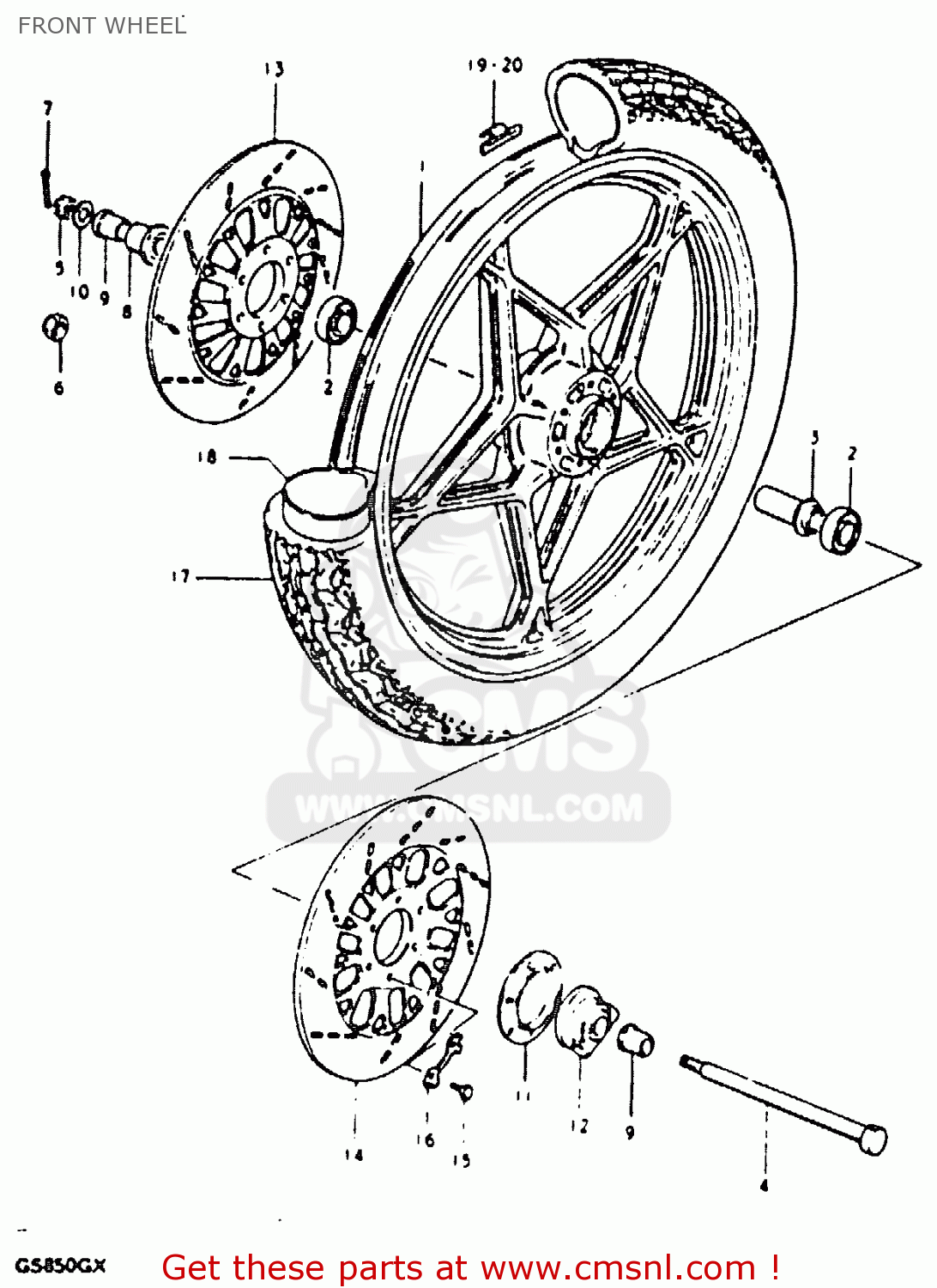 FRONT WHEEL GS850G (E01 E02 E04 E17 E18 E21 E22 E24 E25 E26 E34 E39