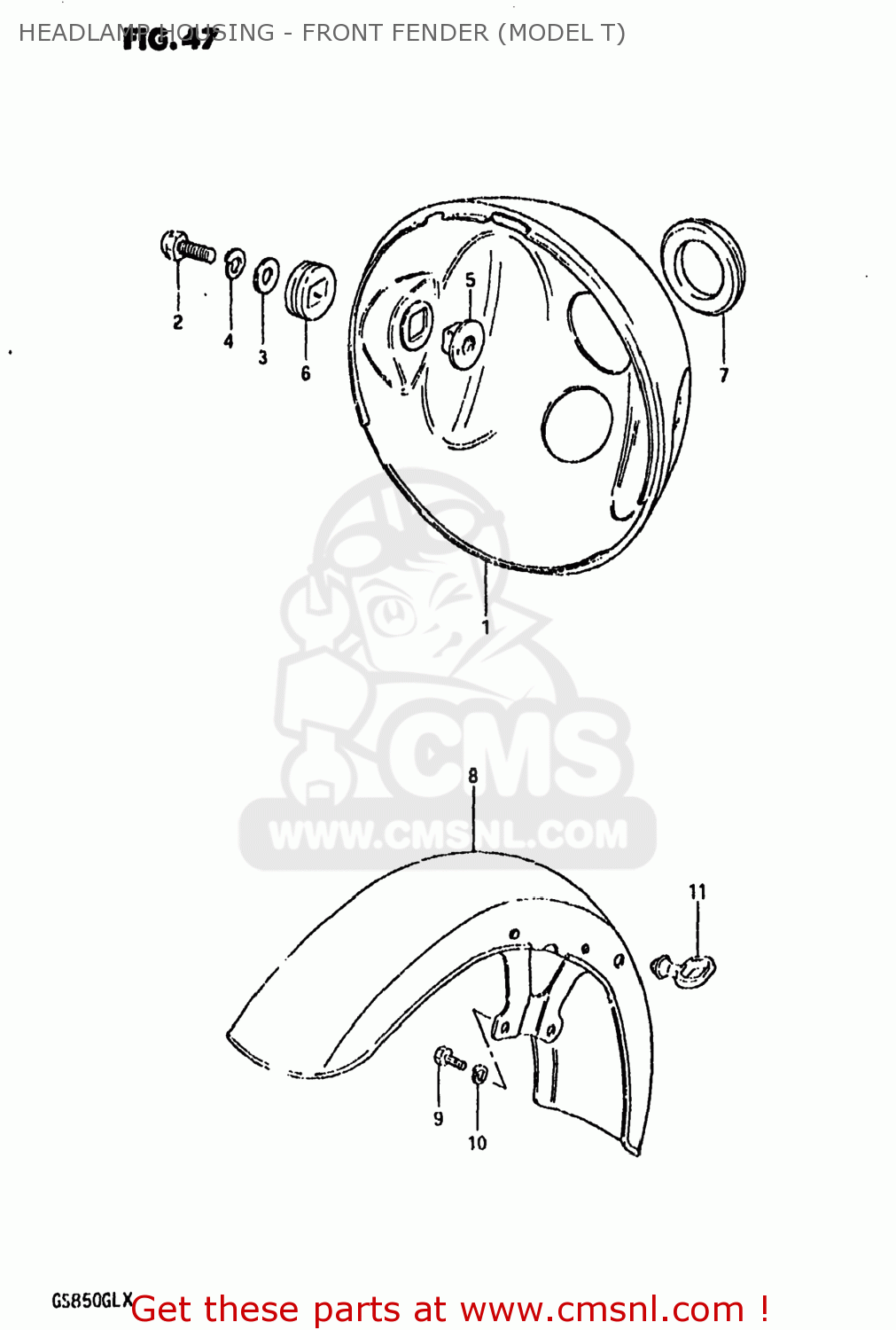 HEADLAMP HOUSING - FRONT FENDER (MODEL T) GS850GL 1980 (T) USA (E03)