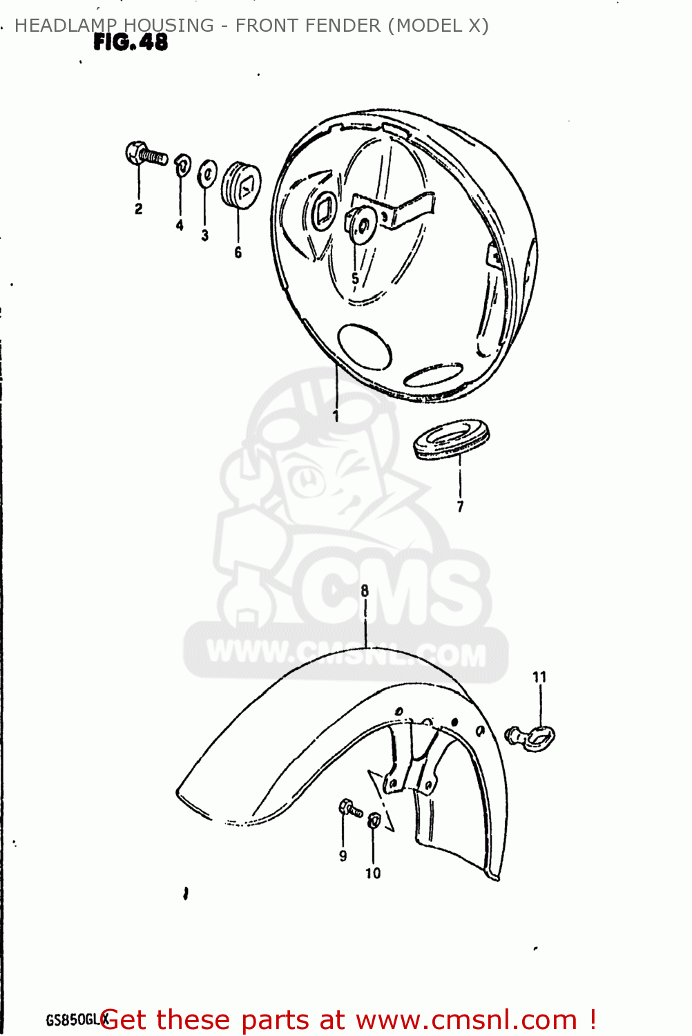 HEADLAMP HOUSING - FRONT FENDER (MODEL X) GS850GL 1980 (T) USA (E03)