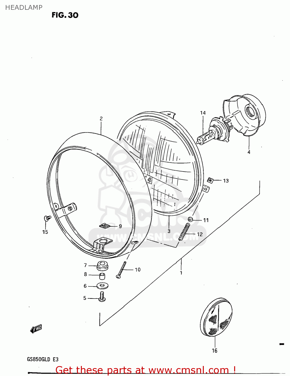 HEADLAMP GS850GL 1983 (D) USA (E03)