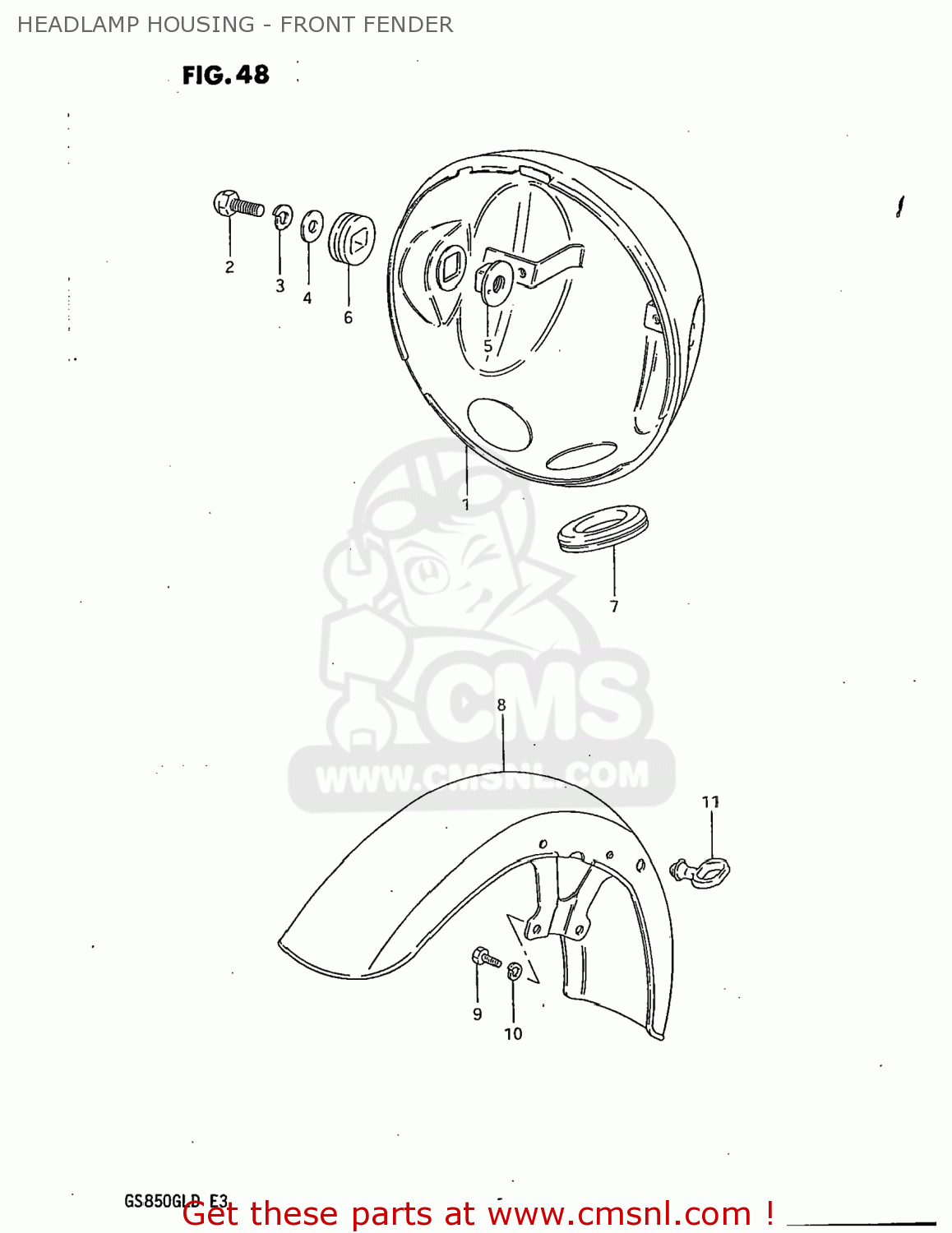 HEADLAMP HOUSING - FRONT FENDER GS850GL 1983 (D) USA (E03)