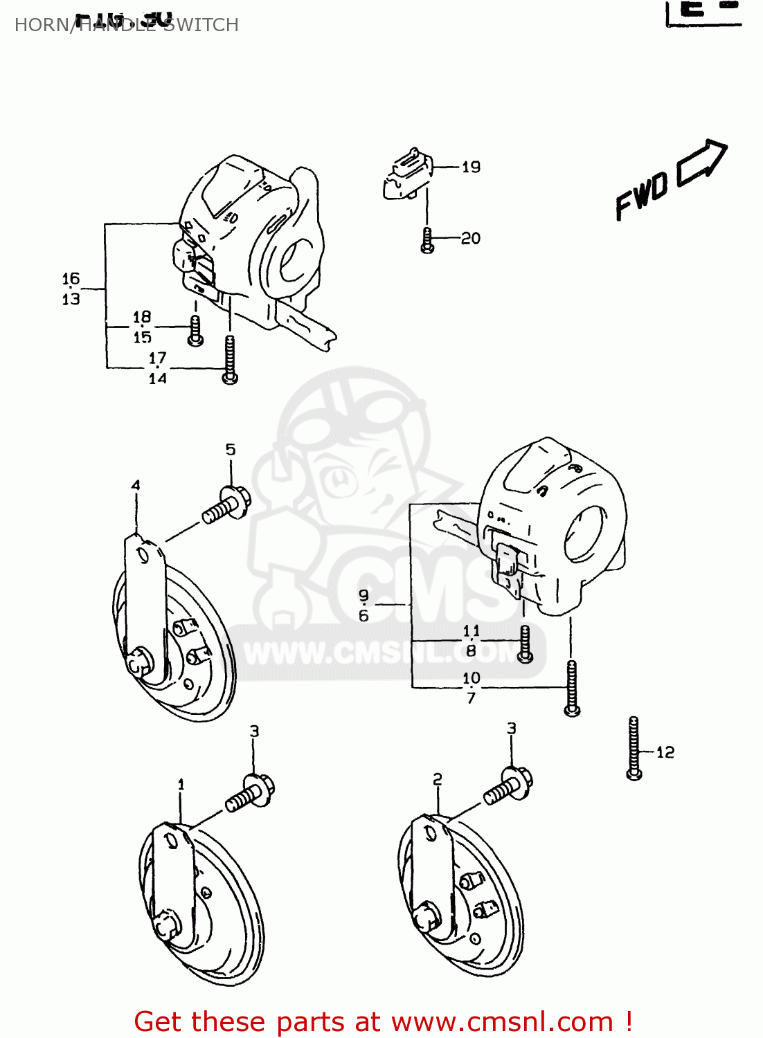 HORN/HANDLE SWITCH GSF1200 1996 (T) (E02 E04 E22 E25 E34)