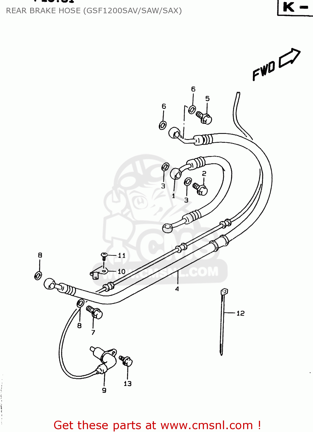 REAR BRAKE HOSE (GSF1200SAV/SAW/SAX) GSF1200 1996 (T) (E02 E04 E22 E25 E34)