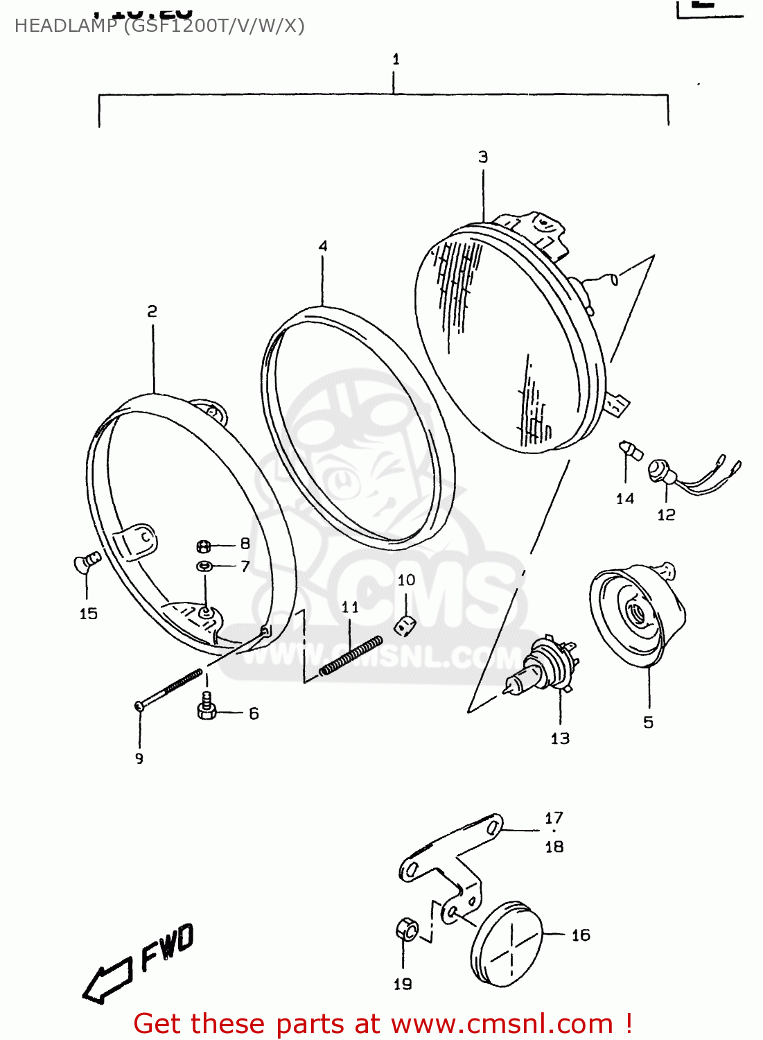 HEADLAMP (GSF1200T/V/W/X) GSF1200 1998 (W) (E02 E04 E18 E22 E25 E34) / P37