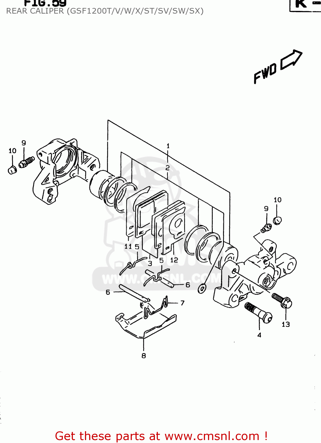 REAR CALIPER (GSF1200T/V/W/X/ST/SV/SW/SX) GSF1200 1999 (X) (E02 E04 E18 E22 E24 E25 E34)