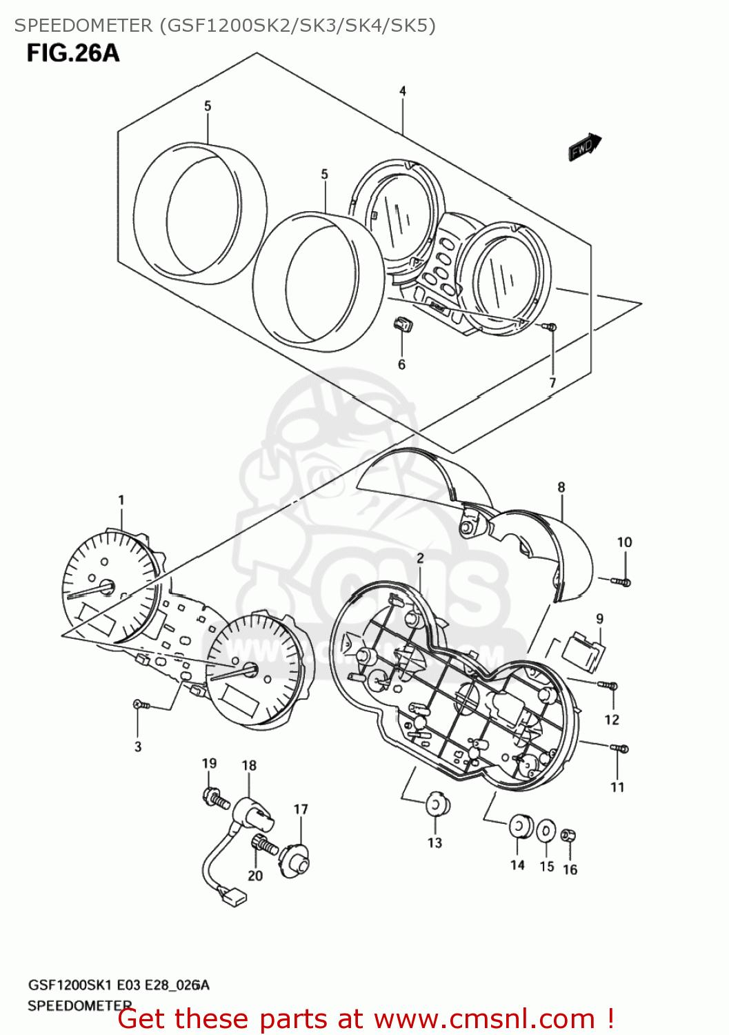 SPEEDOMETER (GSF1200SK2/SK3/SK4/SK5) GSF1200 BANDIT 2001 (K1) USA (E03)