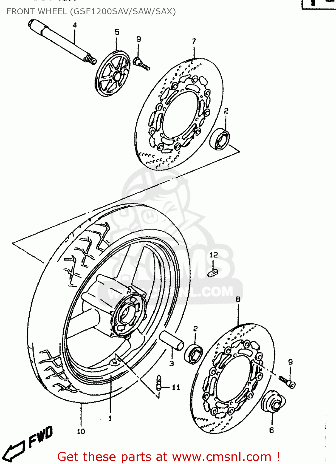 FRONT WHEEL (GSF1200SAV/SAW/SAX) GSF1200S 1996 (T) (E02 E04 E17 E18 E22 E24 E25 E34)