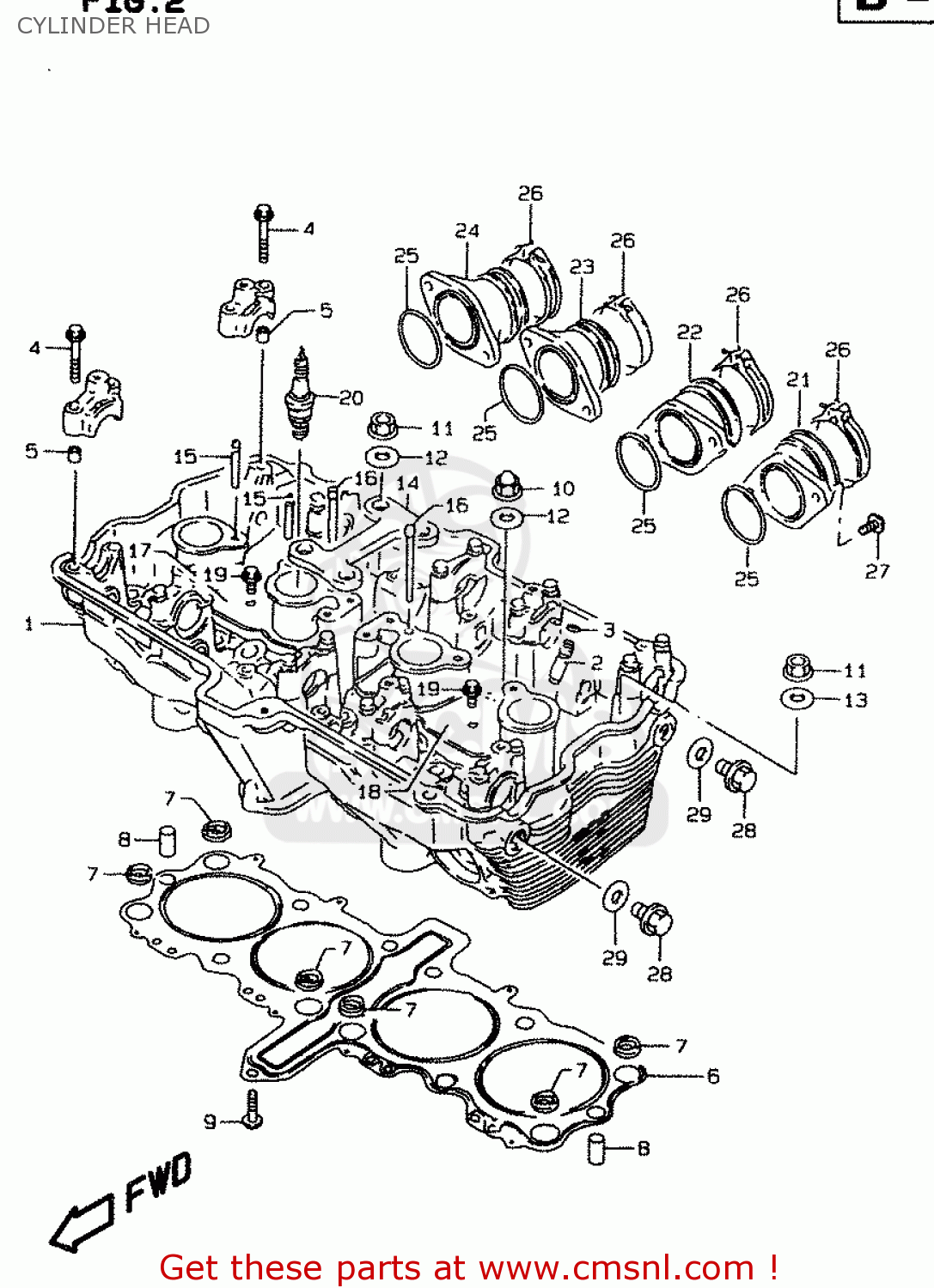 CYLINDER HEAD GSF1200S 1998 (W) (E02 E04 E17 E18 E22 E24 E25 E34)