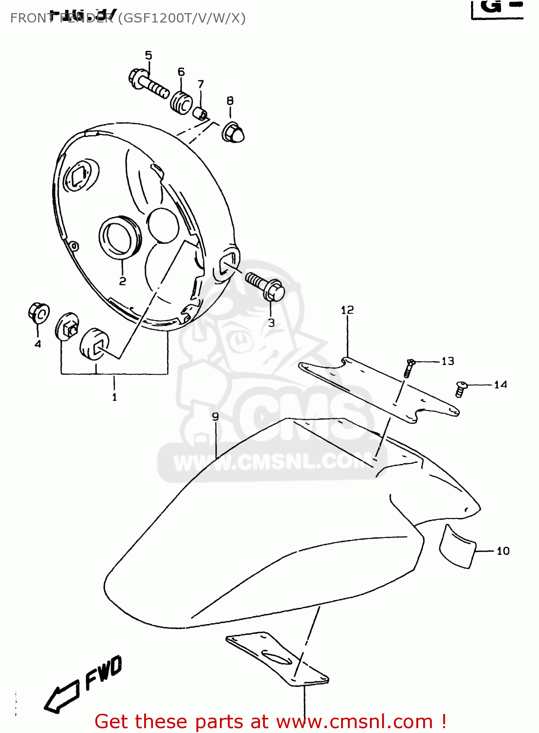 FRONT FENDER (GSF1200T/V/W/X) GSF1200S 1998 (W) (E02 E04 E17 E18 E22 E24 E25 E34)