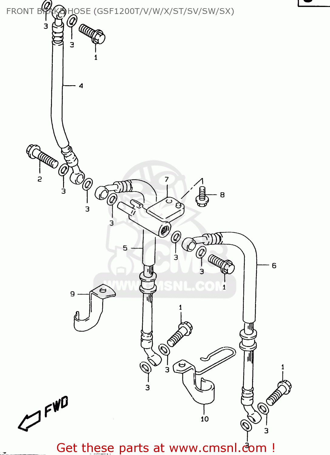 FRONT BRAKE HOSE (GSF1200T/V/W/X/ST/SV/SW/SX) GSF1200S 1999 (X) (E02 E04 E17 E18 E22 E24 E25 E34)