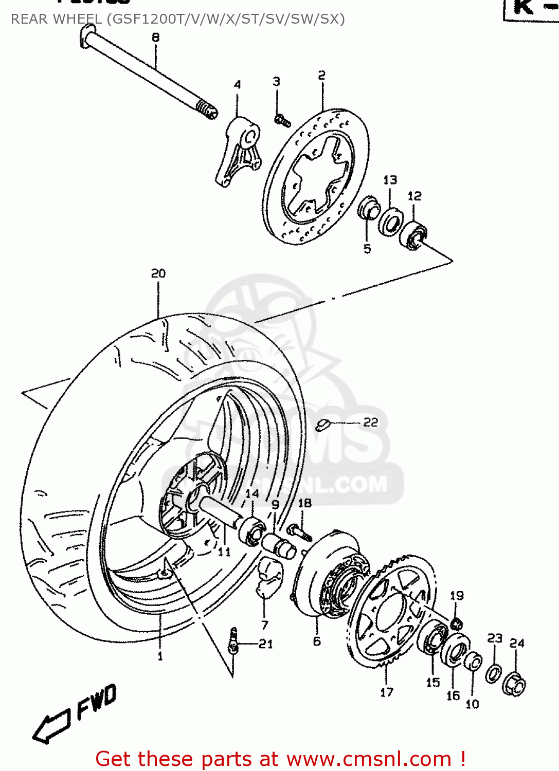 REAR WHEEL (GSF1200T/V/W/X/ST/SV/SW/SX) GSF1200S 1999 (X) (E02 E04 E17 E18 E22 E24 E25 E34)
