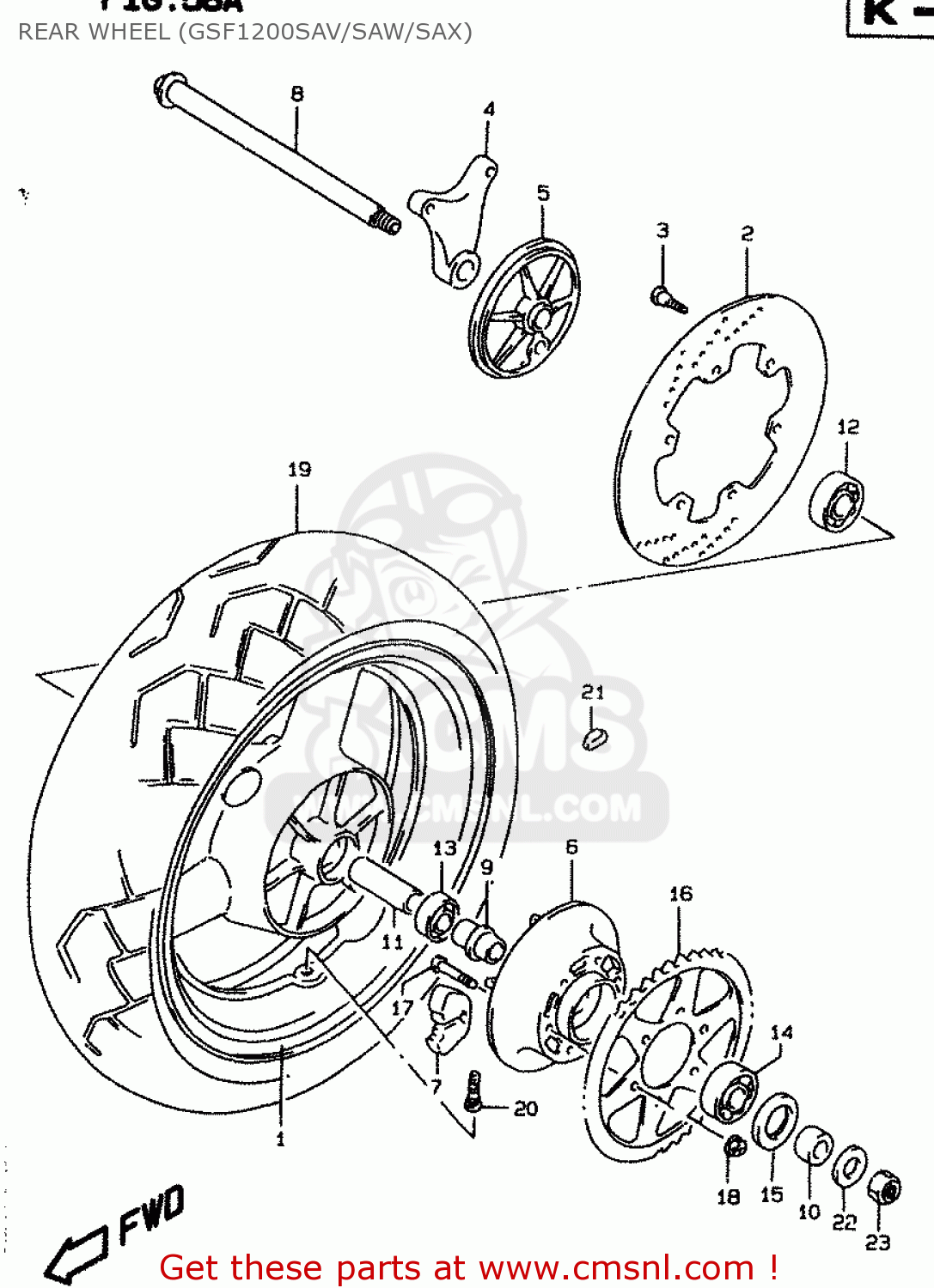 REAR WHEEL (GSF1200SAV/SAW/SAX) GSF1200S 1999 (X) (E02 E04 E17 E18 E22 E24 E25 E34)