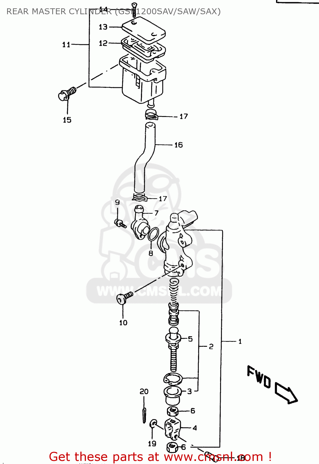 REAR MASTER CYLINDER (GSF1200SAV/SAW/SAX) GSF1200S 1999 (X) (E02 E04 E17 E18 E22 E24 E25 E34)