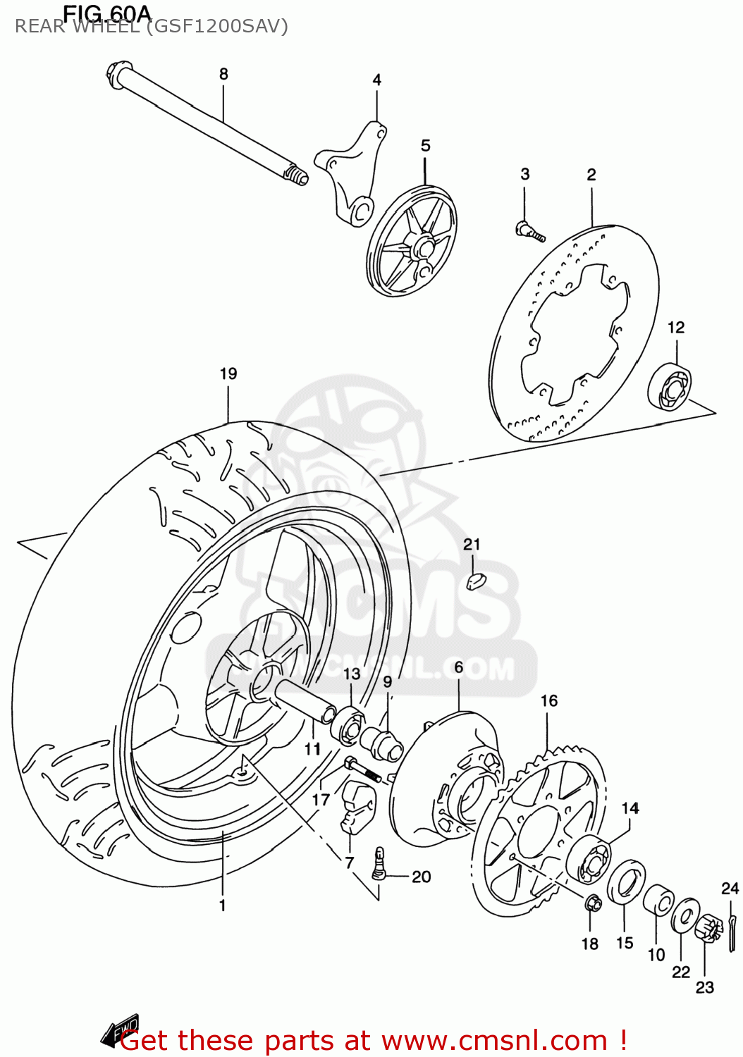 REAR WHEEL (GSF1200SAV) GSF1200S BANDIT 1997 (V) USA (E03)