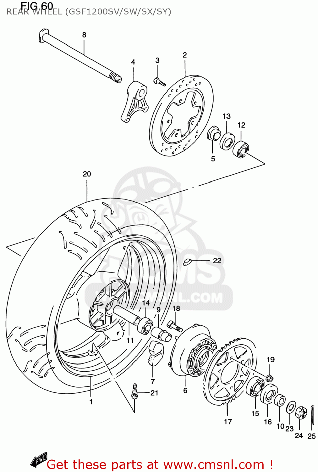 REAR WHEEL (GSF1200SV/SW/SX/SY) GSF1200S BANDIT 1997 (V) USA (E03)