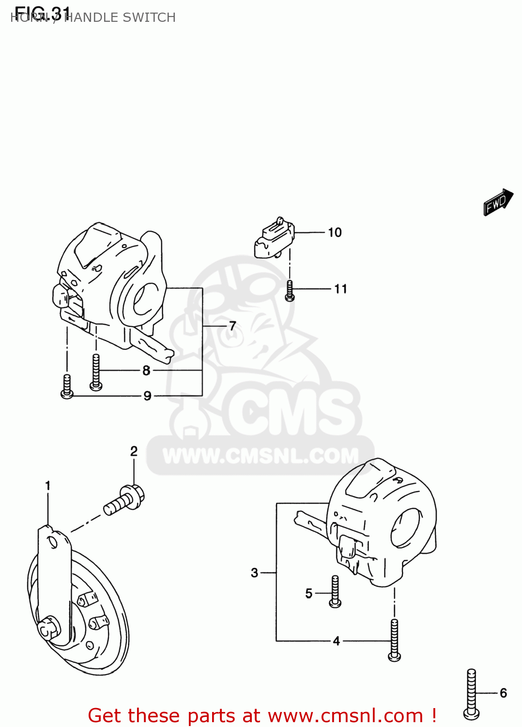 HORN / HANDLE SWITCH GSF1200S BANDIT 1998 (W) USA (E03)