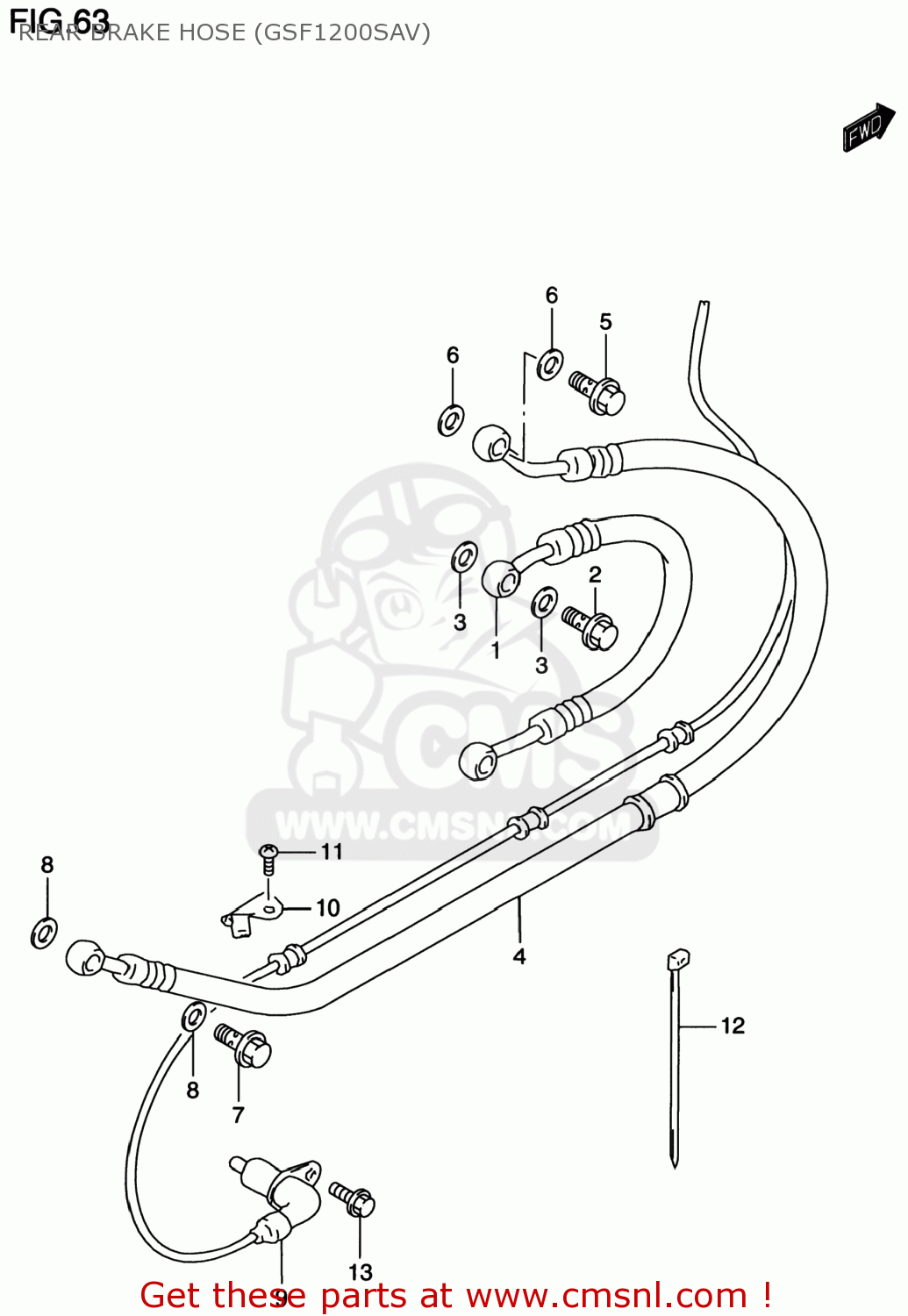 REAR BRAKE HOSE (GSF1200SAV) GSF1200S BANDIT 2000 (Y) USA (E03)
