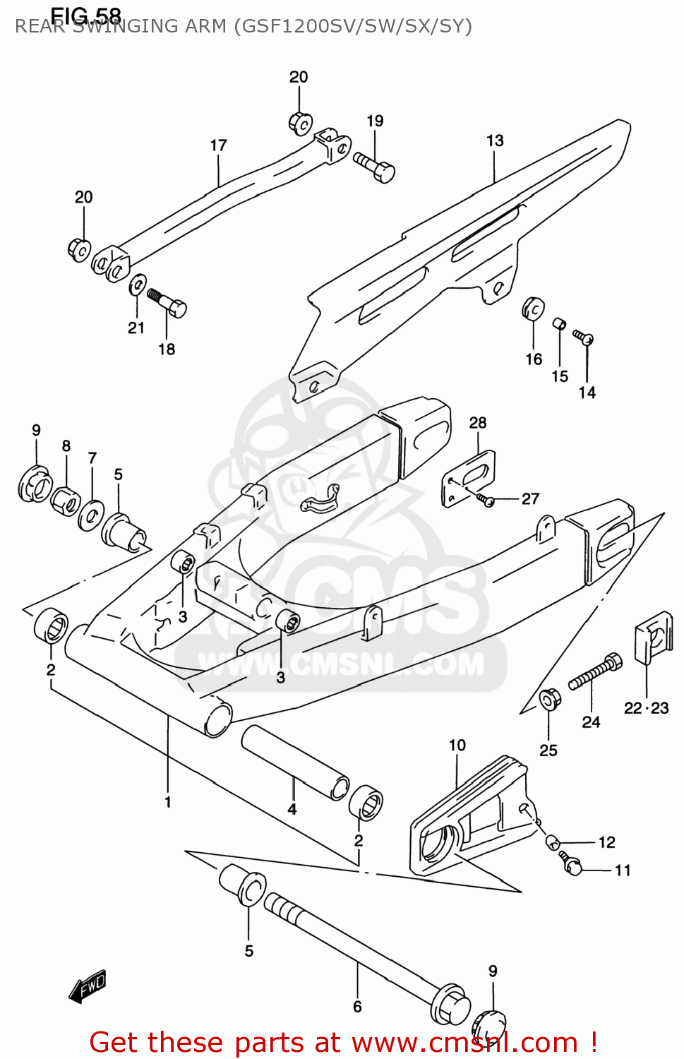 REAR SWINGING ARM (GSF1200SV/SW/SX/SY) GSF1200S BANDIT 2000 (Y) USA (E03)