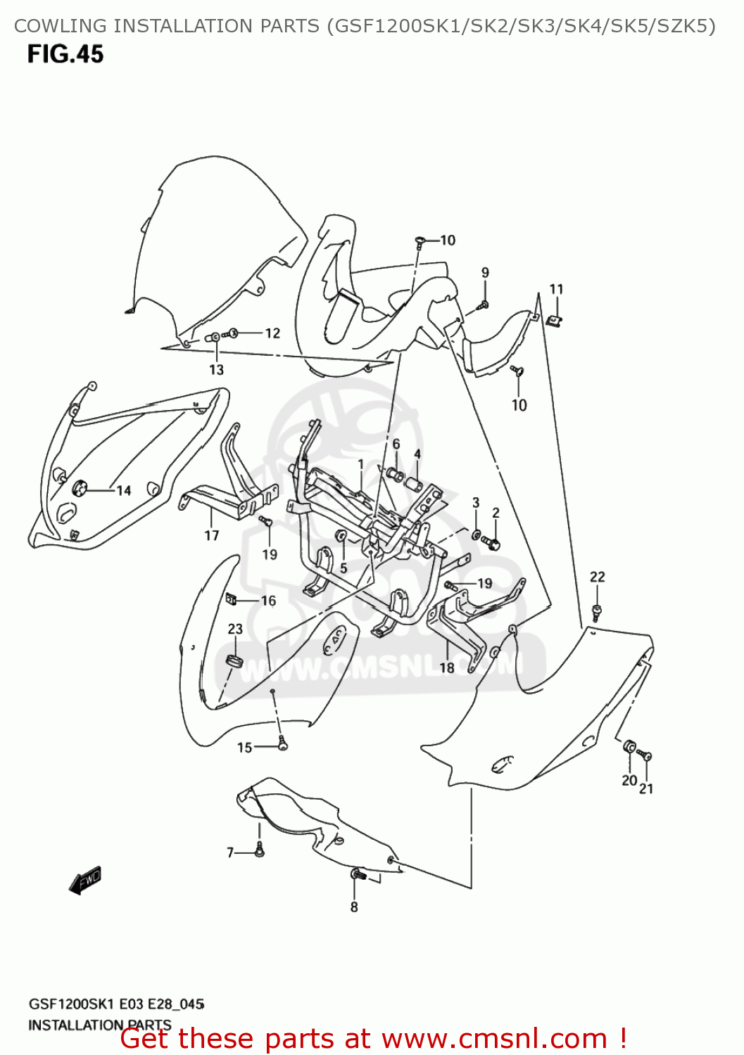 COWLING INSTALLATION PARTS (GSF1200SK1/SK2/SK3/SK4/SK5/SZK5) GSF1200S BANDIT 2001 (K1) USA (E03)