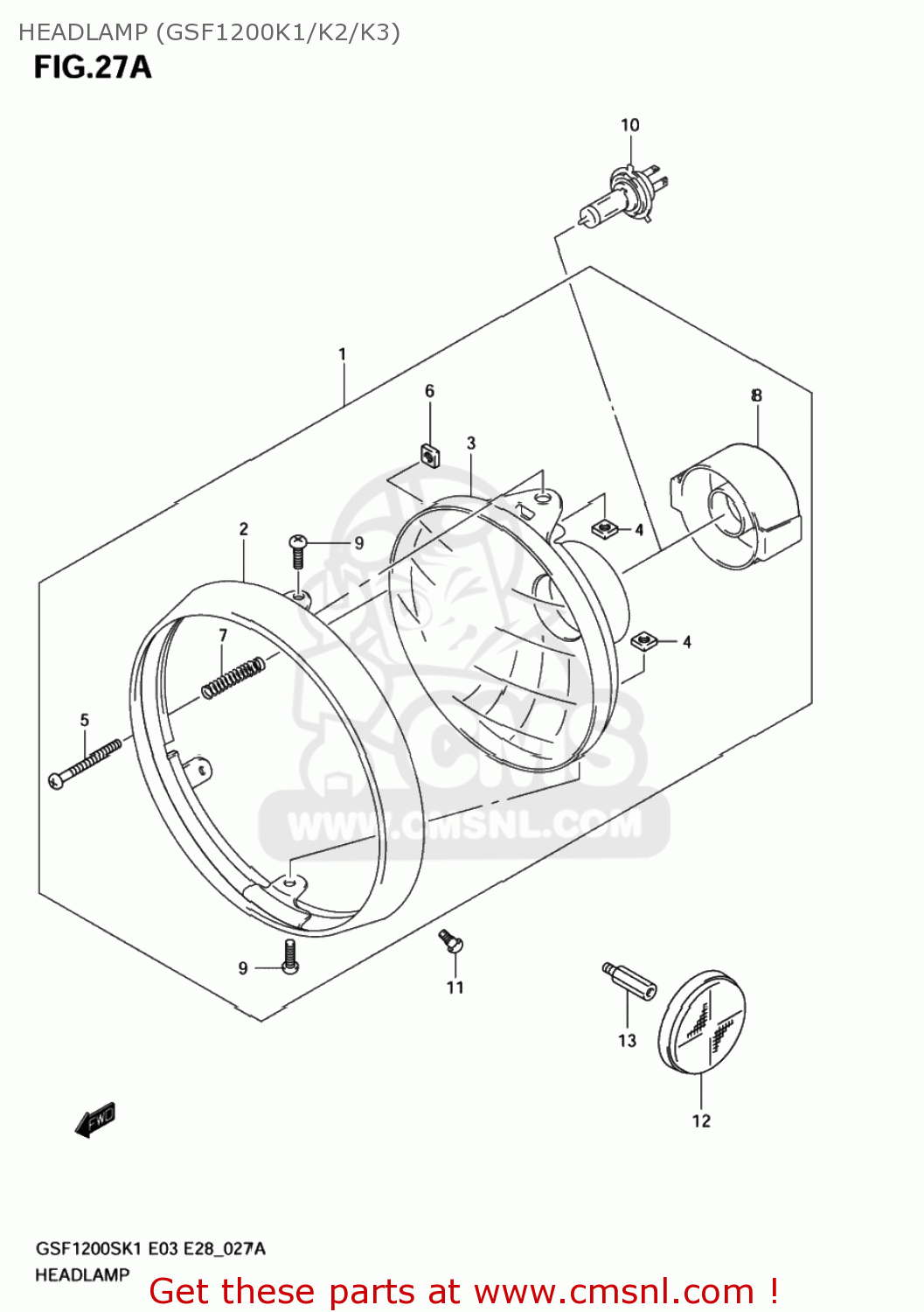 HEADLAMP (GSF1200K1/K2/K3) GSF1200S BANDIT 2002 (K2) USA (E03)