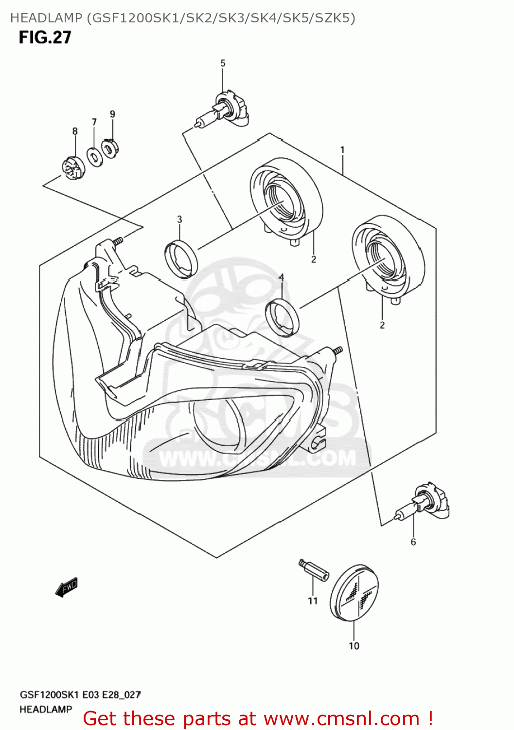 HEADLAMP (GSF1200SK1/SK2/SK3/SK4/SK5/SZK5) GSF1200S BANDIT 2002 (K2) USA (E03)