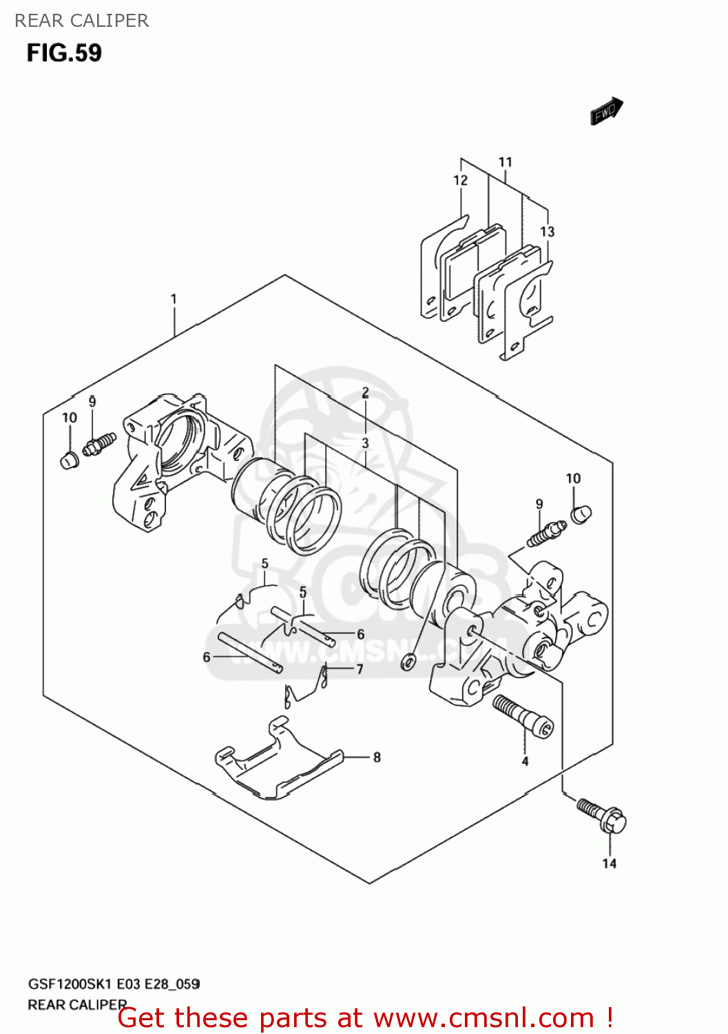 REAR CALIPER GSF1200S BANDIT 2002 (K2) USA (E03)