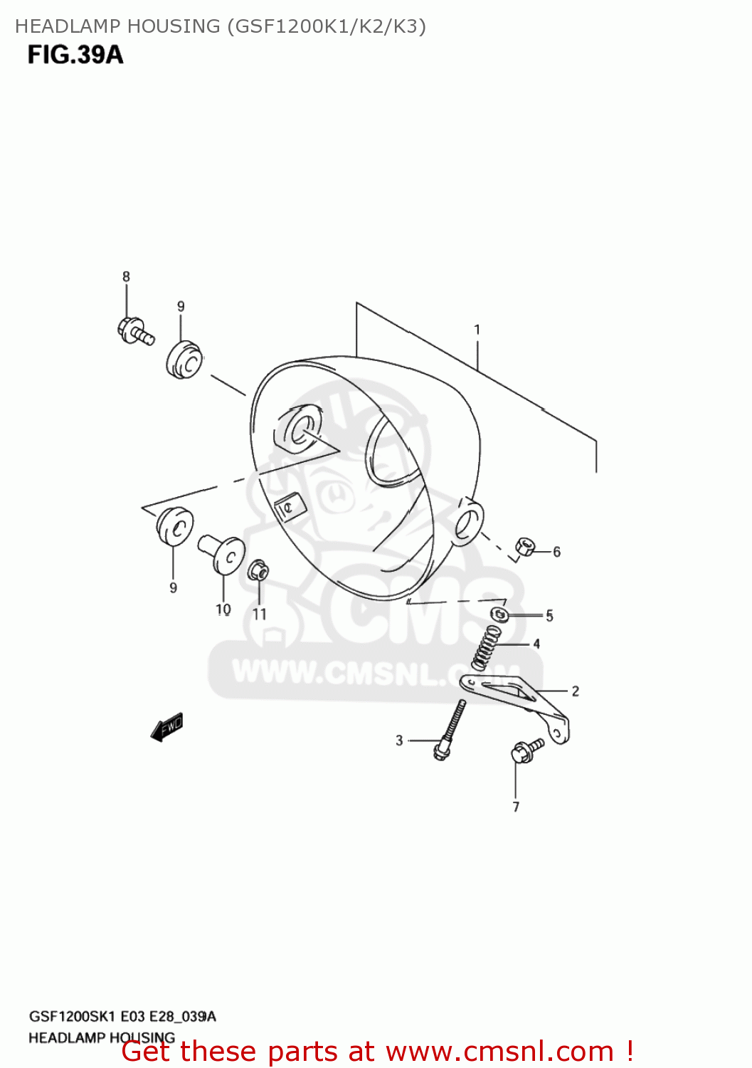 HEADLAMP HOUSING (GSF1200K1/K2/K3) GSF1200S BANDIT 2004 (K4) USA (E03)