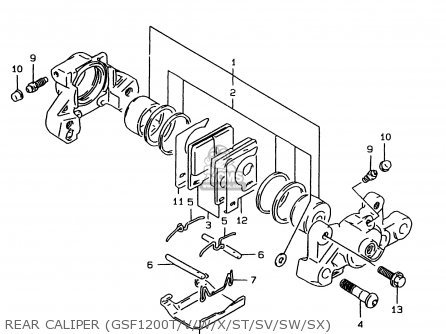 REAR CALIPER (GSF1200T/V/W/X/ST/SV/SW/SX) - GSF1200SA 1998 (W) (E17 E18 E22 E34)