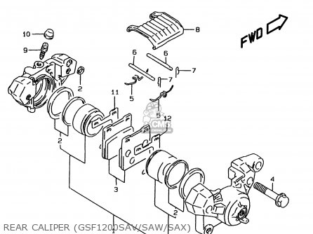 REAR CALIPER (GSF1200SAV/SAW/SAX) - GSF1200SA 1998 (W) (E17 E18 E22 E34)