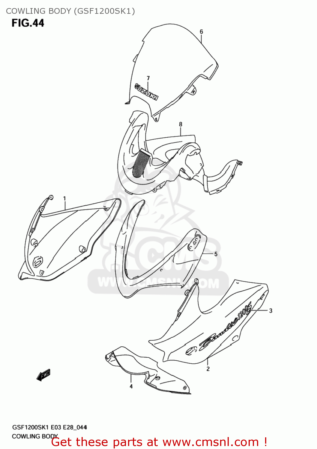 COWLING BODY (GSF1200SK1) GSF1200Z BANDIT 2002 (K2) USA (E03)