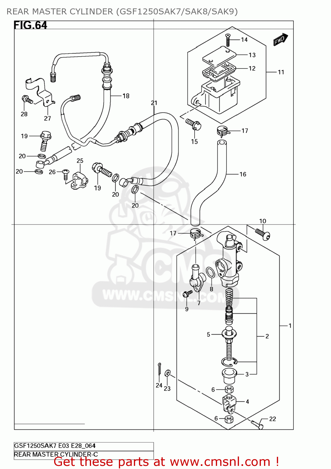 REAR MASTER CYLINDER (GSF1250SAK7/SAK8/SAK9) GSF1250S BANDIT 2007 (K7) USA (E03)