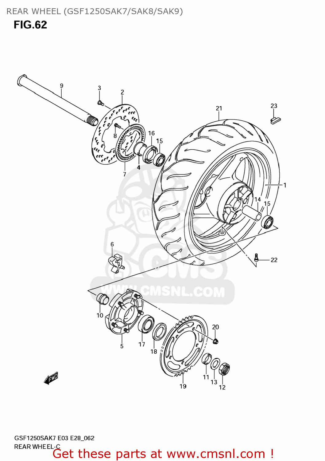 REAR WHEEL (GSF1250SAK7/SAK8/SAK9) GSF1250S BANDIT 2007 (K7) USA (E03)