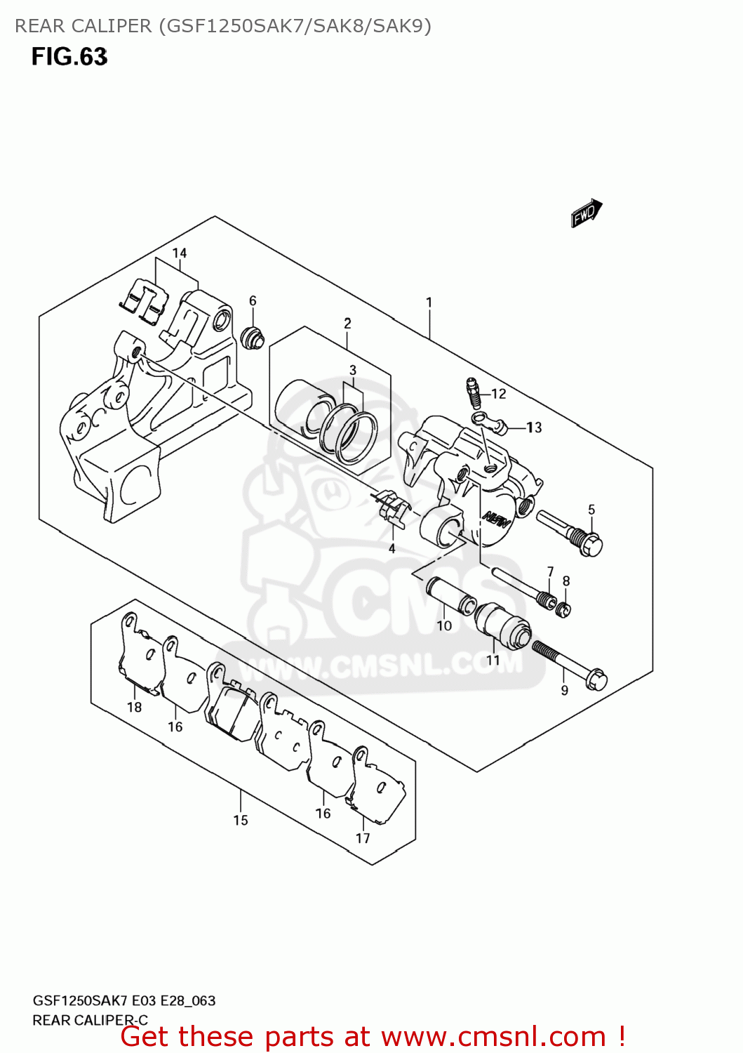 REAR CALIPER (GSF1250SAK7/SAK8/SAK9) GSF1250S BANDIT 2009 (K9) USA (E03)