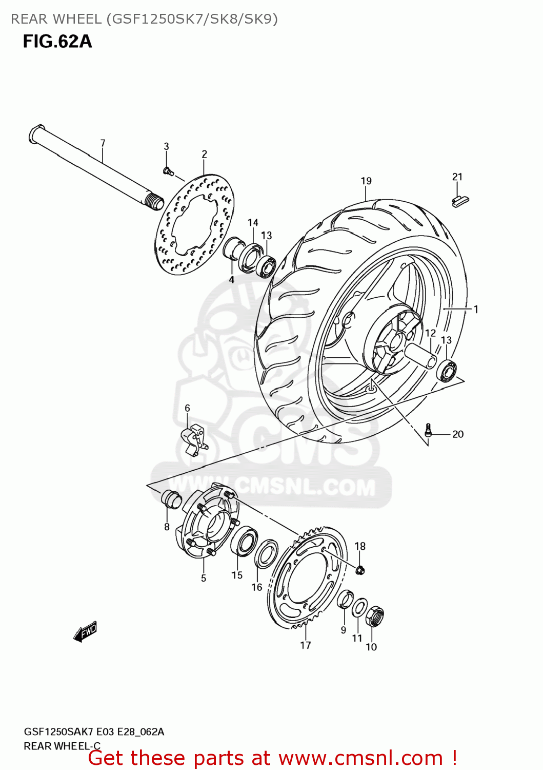 REAR WHEEL (GSF1250SK7/SK8/SK9) GSF1250S BANDIT 2009 (K9) USA (E03)