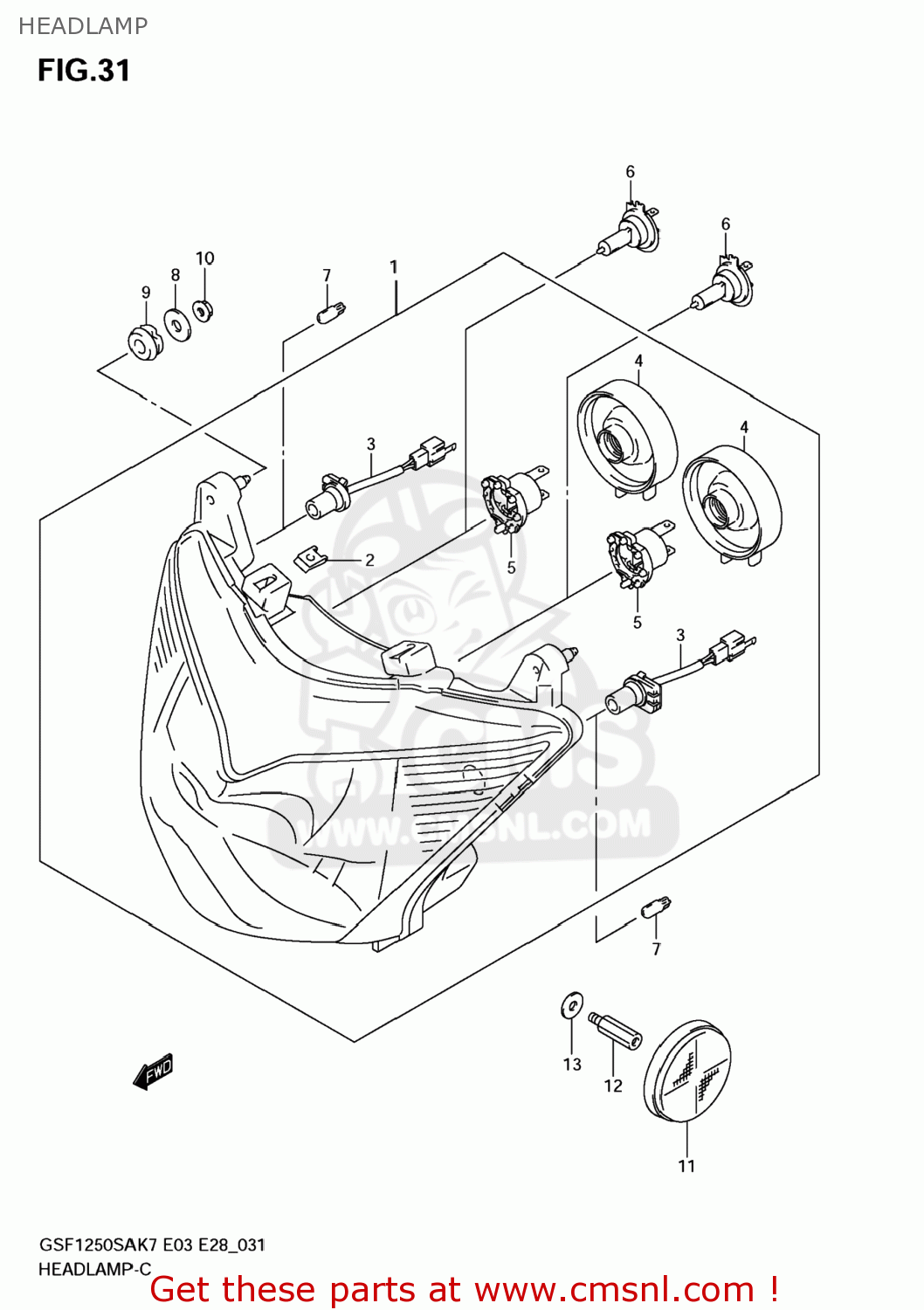 HEADLAMP GSF1250SA BANDIT 2008 (K8) CALIFORNIA (E33)