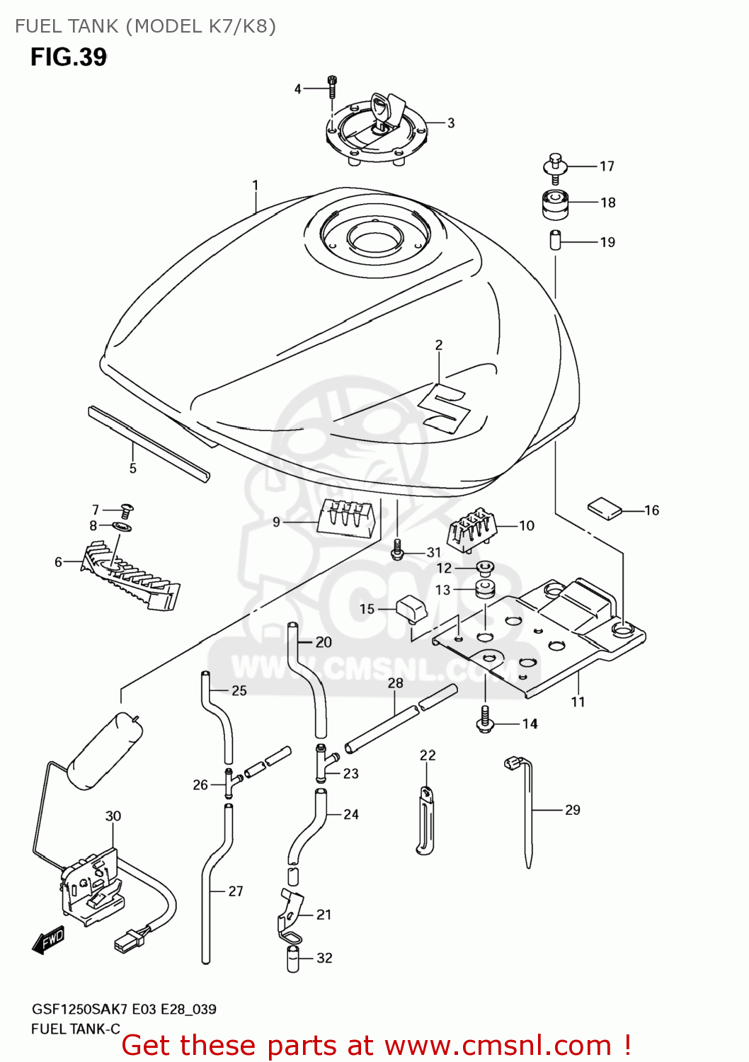 FUEL TANK (MODEL K7/K8) GSF1250SA BANDIT 2009 (K9) CALIFORNIA (E33)