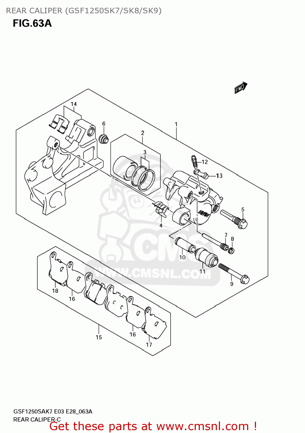 REAR CALIPER (GSF1250SK7/SK8/SK9) GSF1250SA BANDIT 2009 (K9) CALIFORNIA (E33)