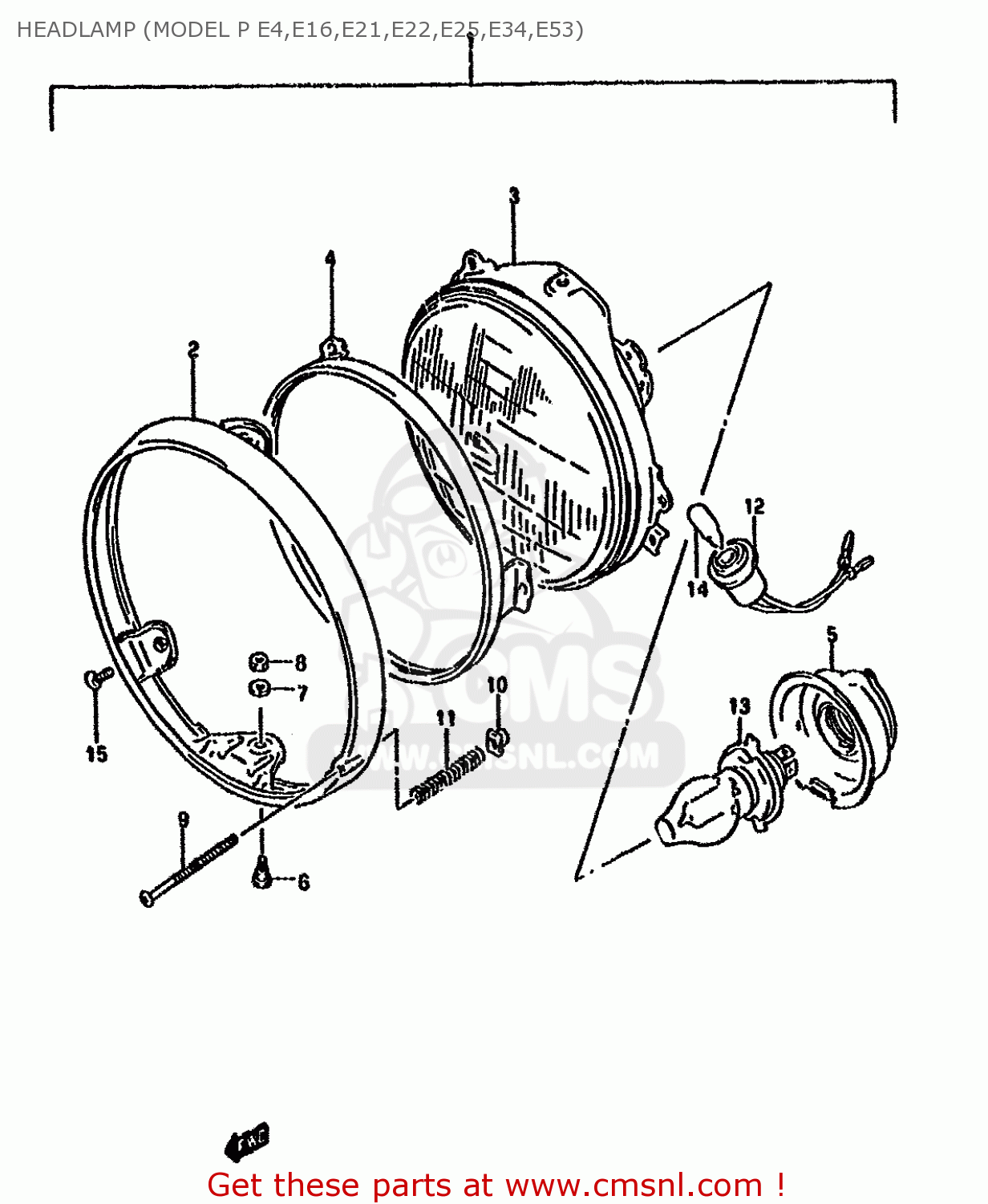 HEADLAMP (MODEL P E4,E16,E21,E22,E25,E34,E53) GSF400 1991 (M) (E02 E04 E16 E21 E22 E24 E25 E34 E53)