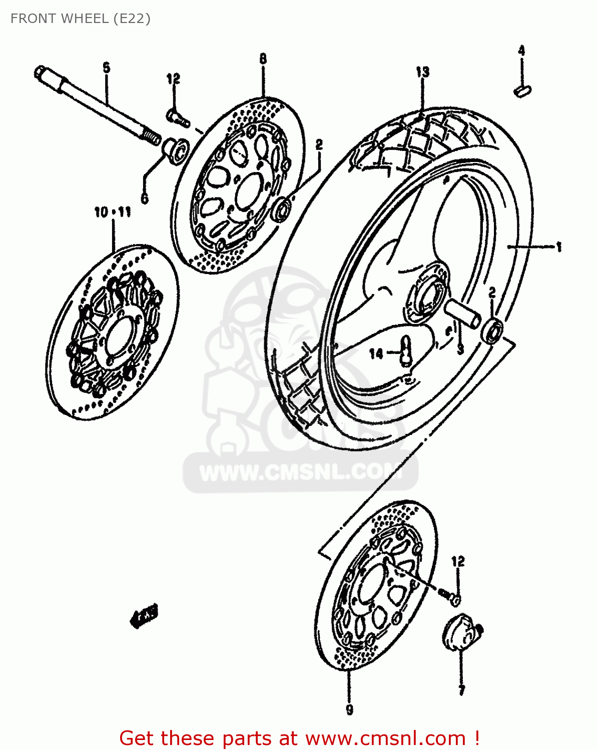 FRONT WHEEL (E22) GSF400 1991 (M) (E02 E04 E16 E21 E22 E24 E25 E34 E53)