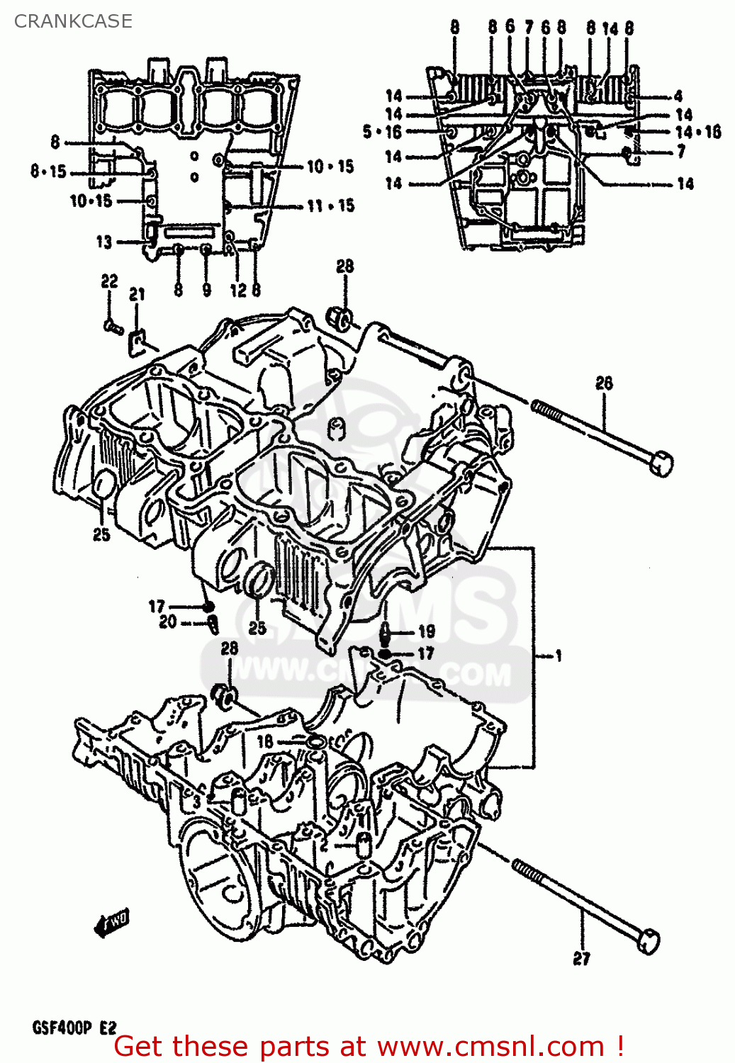 CRANKCASE GSF400 1992 (N) (E02 E04 E16 E21 E22 E25 E30 E34 E53)