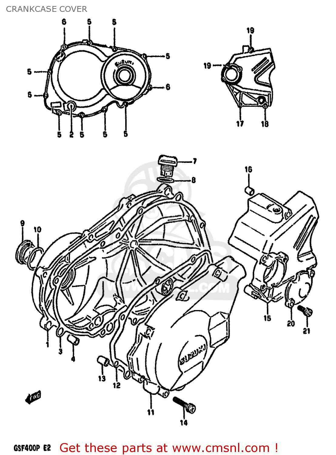 CRANKCASE COVER GSF400 1993 (P) (E02 E04 E16 E21 E22 E25 E30 E34 E53)