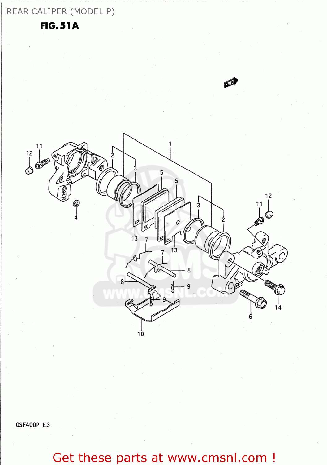 REAR CALIPER (MODEL P) GSF400 BANDIT 1992 (N) USA CALIFORNIA (E03 E33)