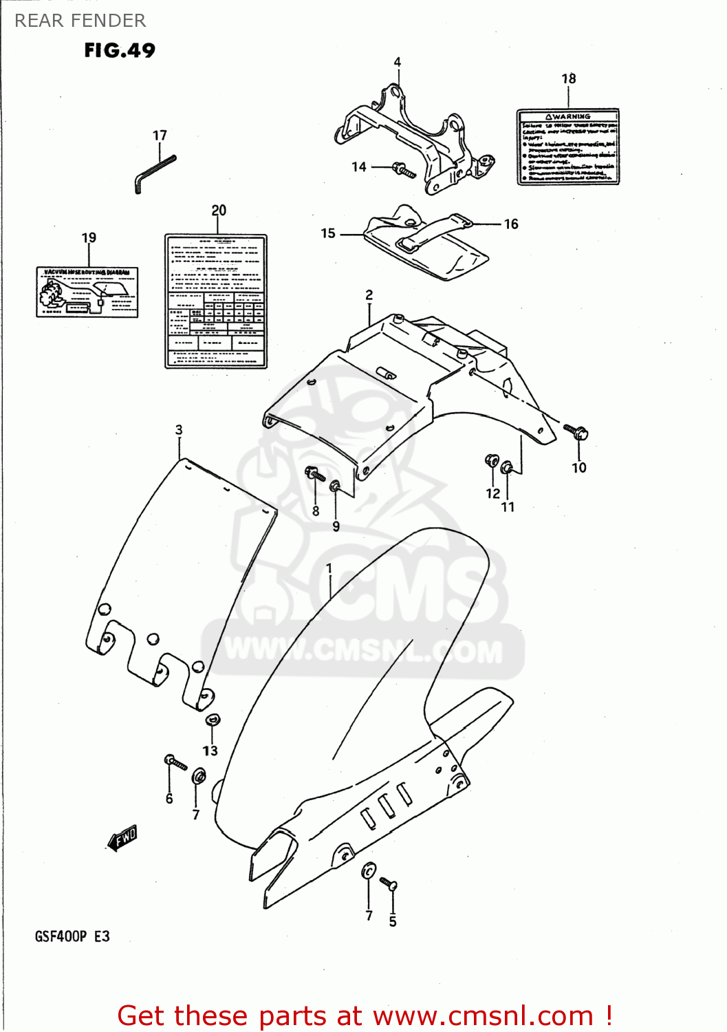 REAR FENDER GSF400 BANDIT 1992 (N) USA CALIFORNIA (E03 E33)