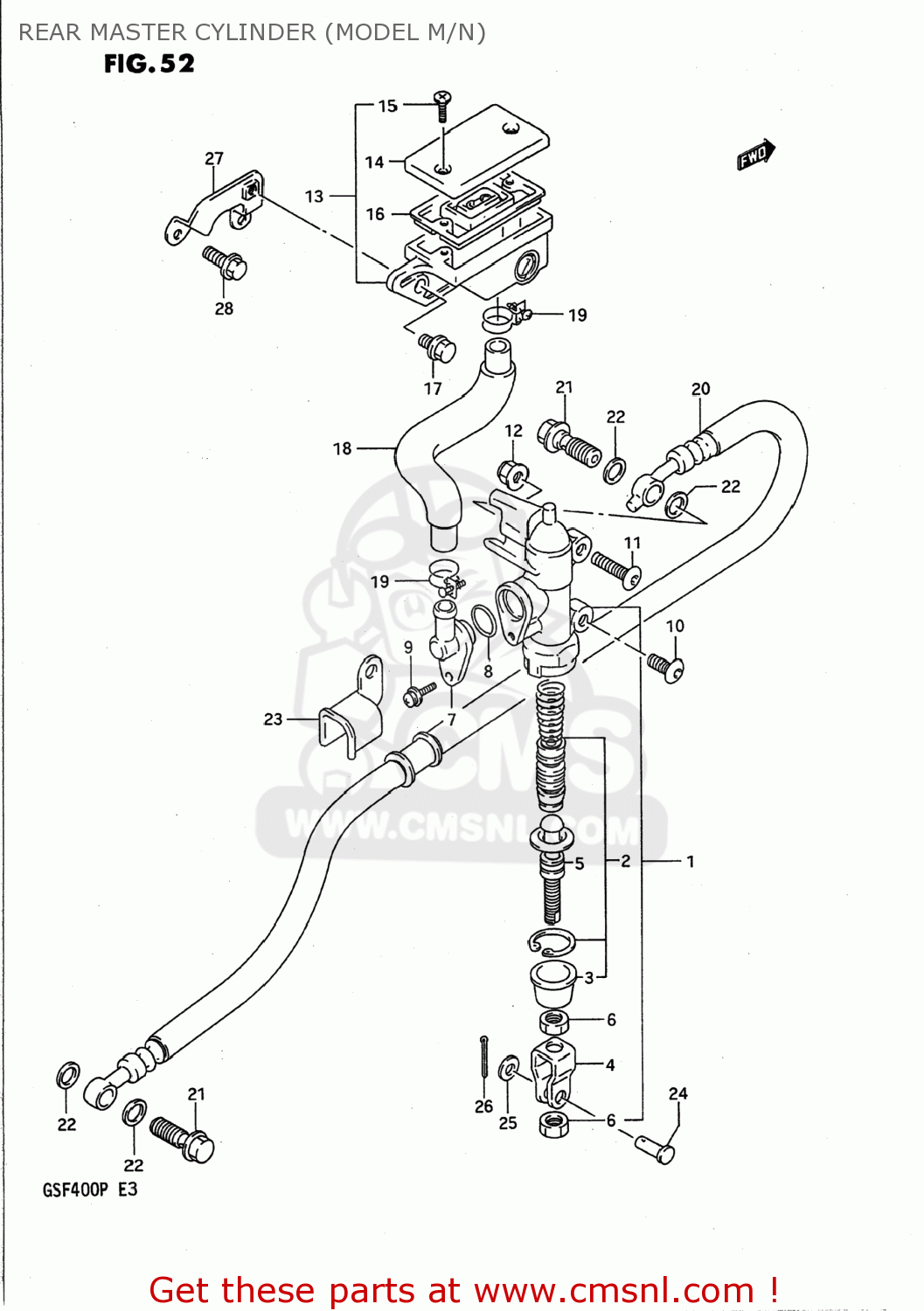 REAR MASTER CYLINDER (MODEL M/N) GSF400 BANDIT 1992 (N) USA CALIFORNIA (E03 E33)