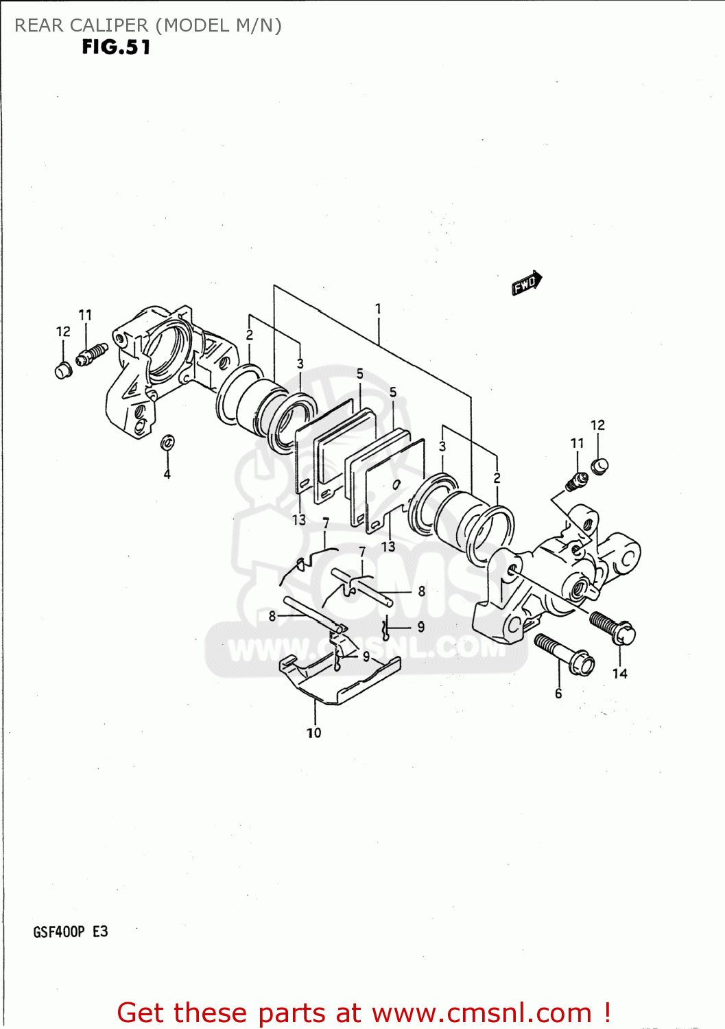 REAR CALIPER (MODEL M/N) GSF400 BANDIT 1993 (P) USA CALIFORNIA (E03 E33)