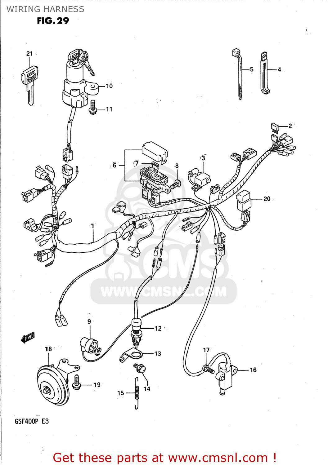 WIRING HARNESS GSF400 BANDIT 1993 (P) USA CALIFORNIA (E03 E33)