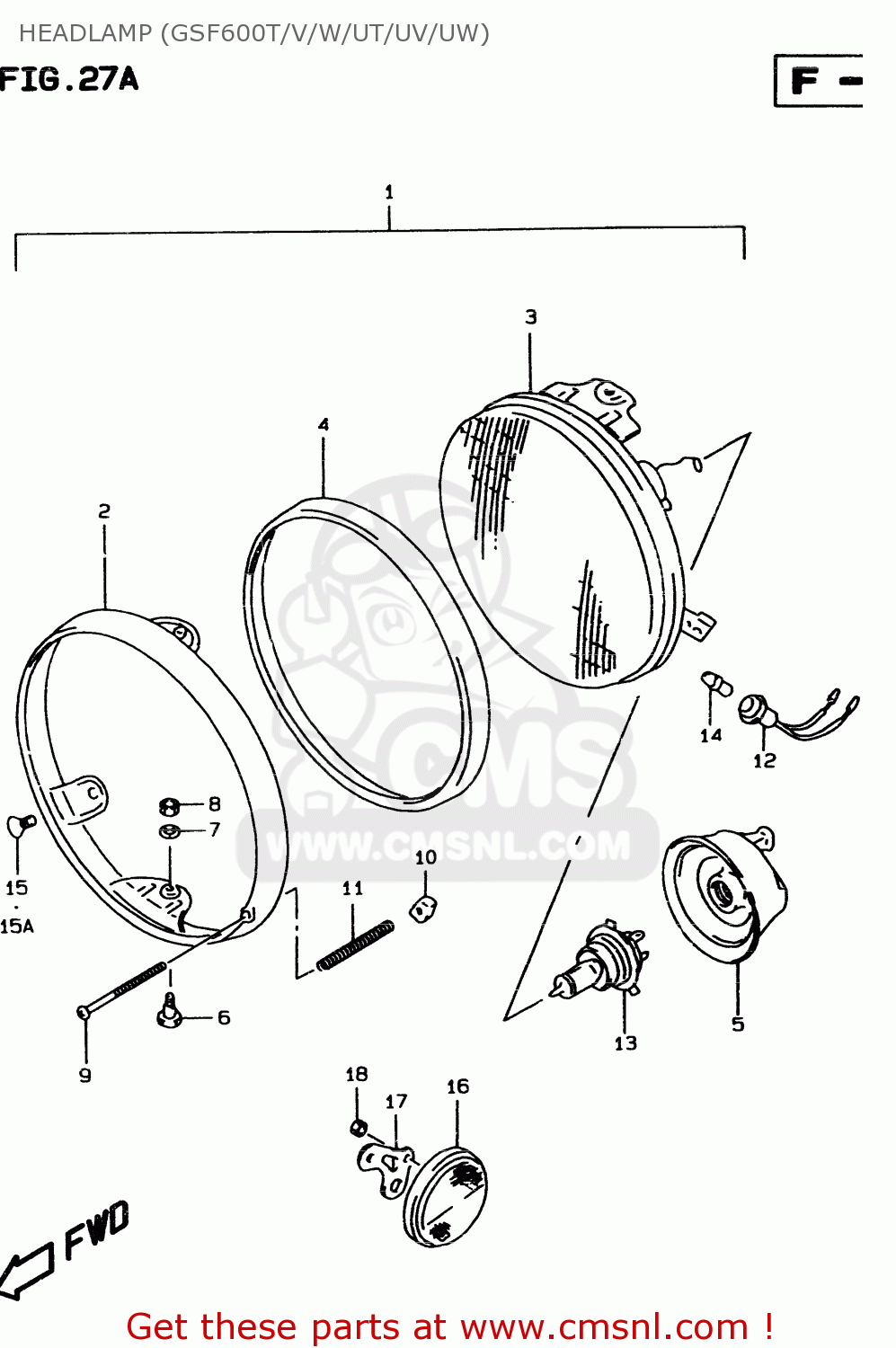 HEADLAMP (GSF600T/V/W/UT/UV/UW) GSF600 1996 (T) (E02 E04 E17 E18 E22 E25 E34)