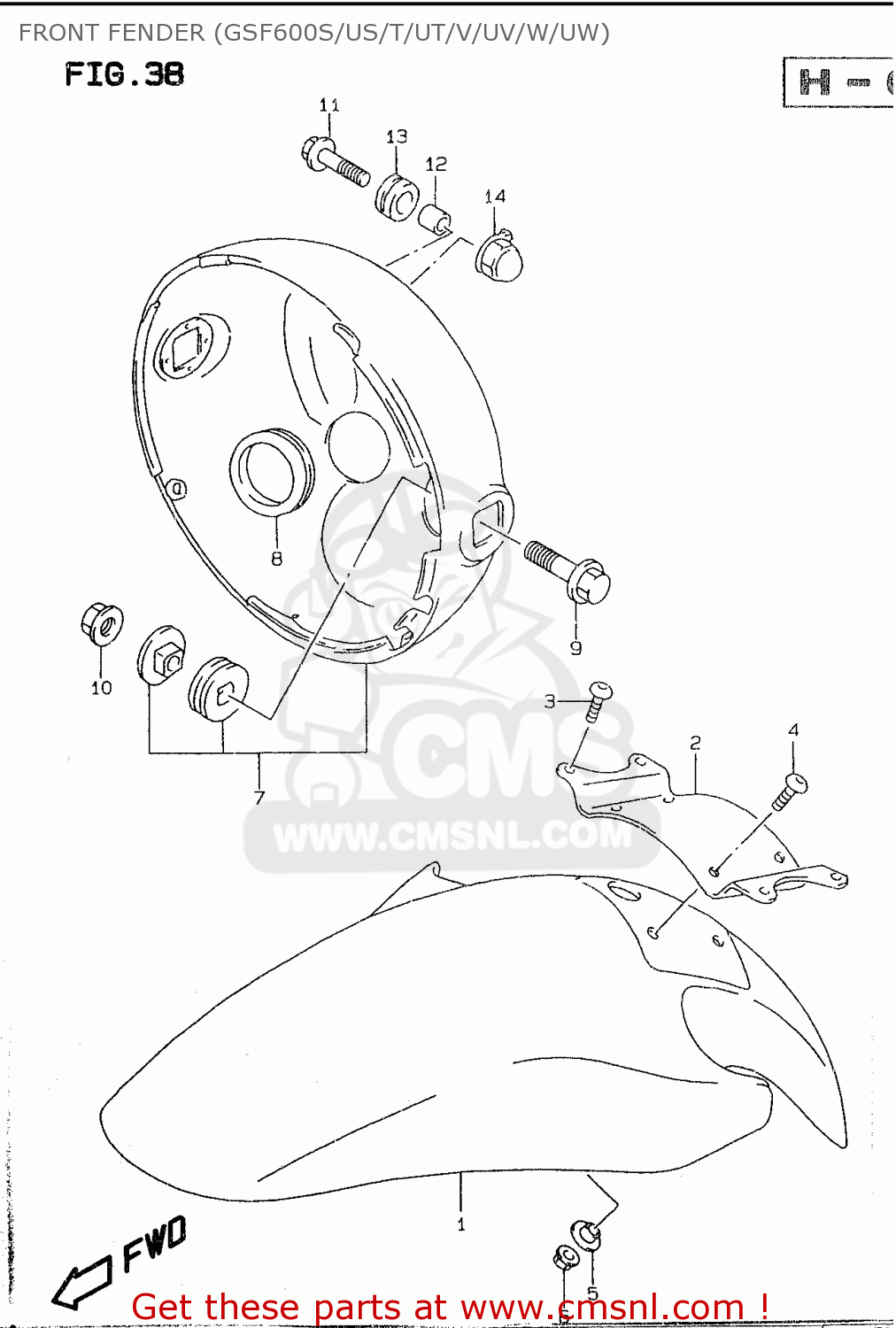 FRONT FENDER (GSF600S/US/T/UT/V/UV/W/UW) GSF600 1999 (X) (E02 E04 E17 E18 E22 E25 E34) / P37