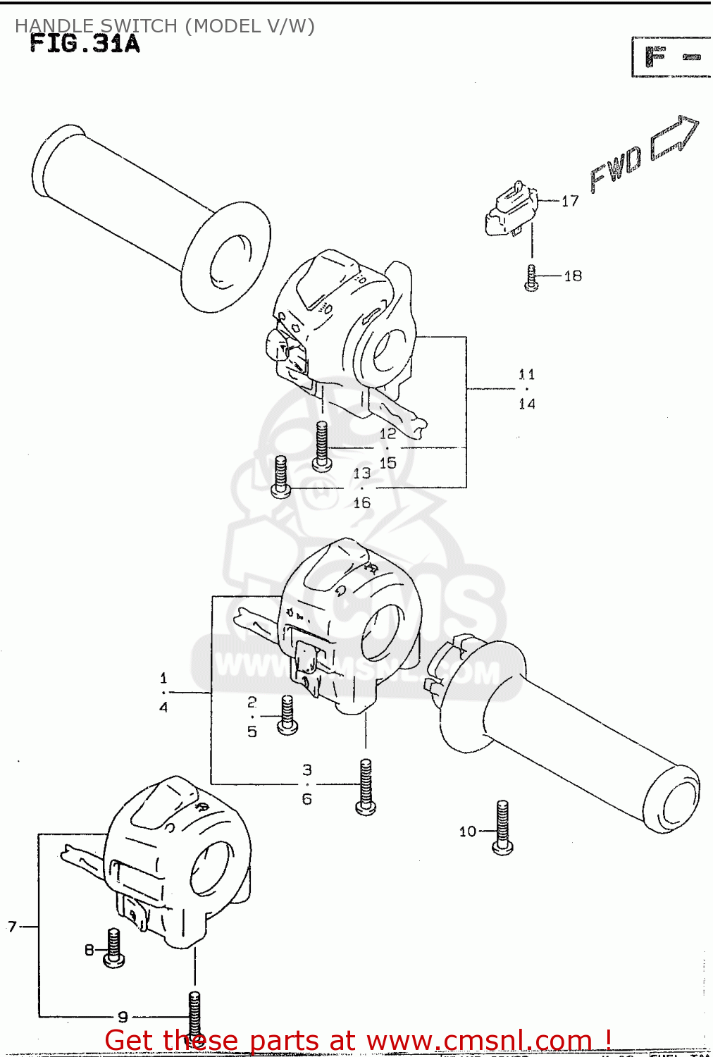 HANDLE SWITCH (MODEL V/W) GSF600S 1997 (V) (E02 E04 E17 E18 E22 E24 E25 E34)